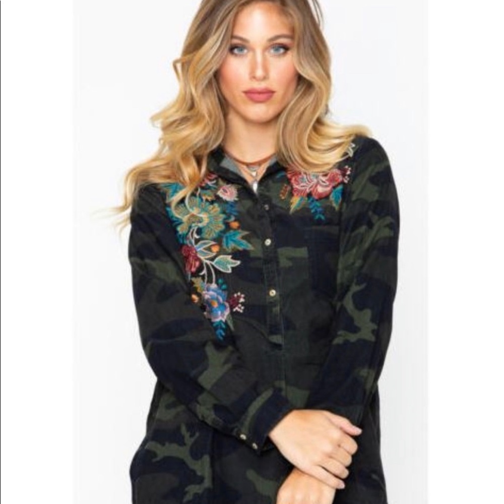 New Johnny Was Workshop Tyrell Collared Camo Dress